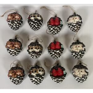 12 Animal Pinecone Christmas Ornaments Birds Bunnies Mice Raccoon Woodland
